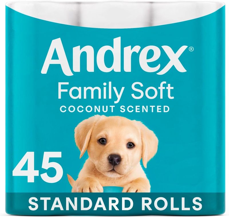 Andrex Coconut Fresh Fragrance Toilet Rolls - 45 Toilet Roll - Bulk Buy Toilet Rolls - Coconut Scented Toilet Rolls for a Fresh and Confident Clean