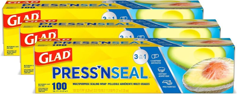 Glad Press'n Seal Plastic Food Wrap - 100 Square Foot Roll - 3 Pack
